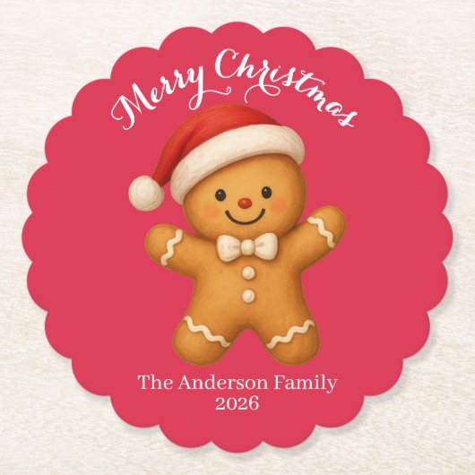 Cute Gingerbread Man with Santa Hat - Kartonnen Onderzetters (Voorkant)