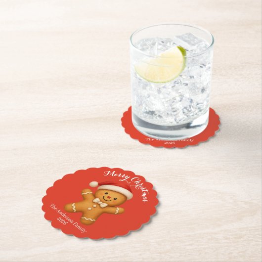 Cute Gingerbread Man with Santa Hat -  Kartonnen Onderzetters (Insitu)