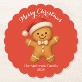 Cute Gingerbread Man with Santa Hat -  Kartonnen Onderzetters (Voorkant)