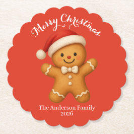 Cute Gingerbread Man with Santa Hat -  Kartonnen Onderzetters