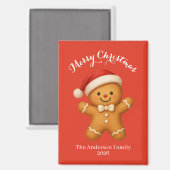 Cute Gingerbread Man with Santa Hat -  Magneet (Voorkant / Achterkant)