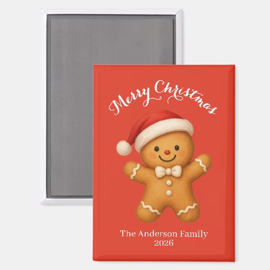 Cute Gingerbread Man with Santa Hat - Magneet (Voorkant / Achterkant)