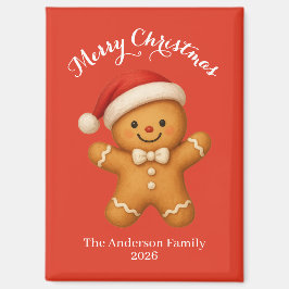 Cute Gingerbread Man with Santa Hat -  Magneet