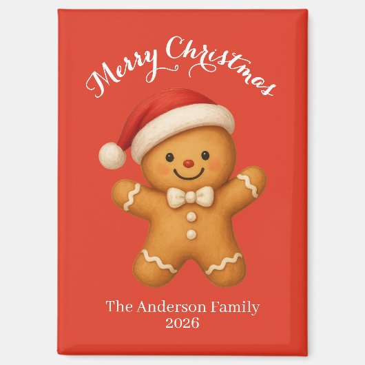 Cute Gingerbread Man with Santa Hat -  Magneet (Voorkant)