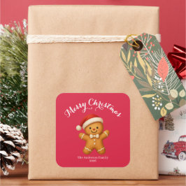 Cute Gingerbread Man with Santa Hat -  Vierkante Sticker