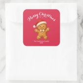 Cute Gingerbread Man with Santa Hat -  Vierkante Sticker (Tas)