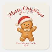 Cute Gingerbread Man with Santa Hat -  Vierkante Sticker (Voorkant)