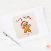 Cute Gingerbread Man with Santa Hat -  Vierkante Sticker (Envelop)