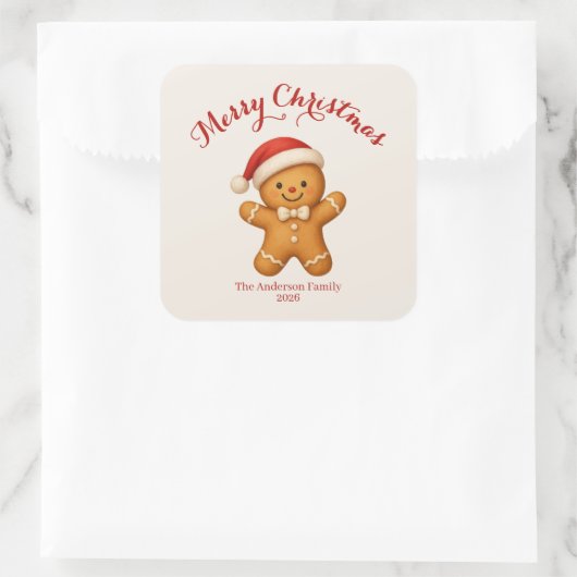 Cute Gingerbread Man with Santa Hat - Vierkante Sticker (Tas)