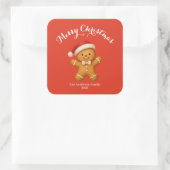Cute Gingerbread Man with Santa Hat -  Vierkante Sticker (Tas)