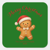 Cute Gingerbread Man with Santa Hat -  Vierkante Sticker (Voorkant)