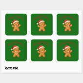 Cute Gingerbread Man with Santa Hat -  Vierkante Sticker (Vel)