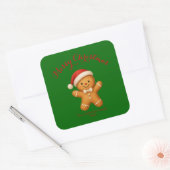 Cute Gingerbread Man with Santa Hat -  Vierkante Sticker (Envelop)