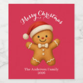 Cute Gingerbread Man with Santa Hat -  Wijn Etiket (Enkel label)