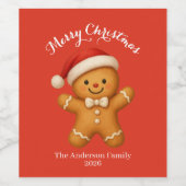 Cute Gingerbread Man with Santa Hat -  Wijn Etiket (Enkel label)