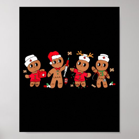 Cute Gingerbread Nurse Christmas Design Medical Hu Poster (Voorkant)