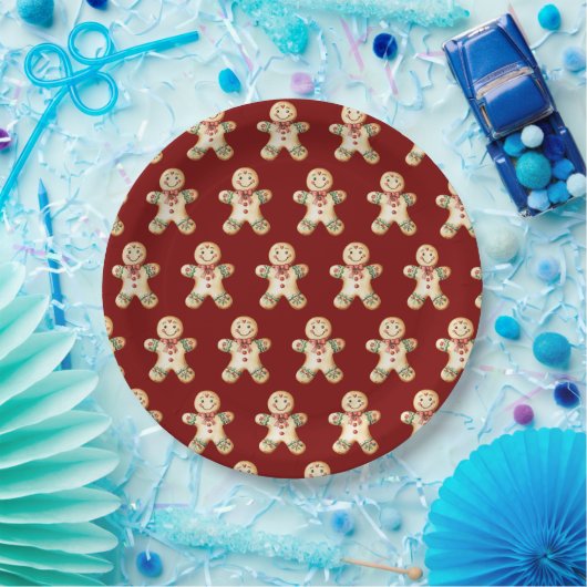 Cute Gingerbread Red Christmas Paper Plate Papieren Bordje (Feest)