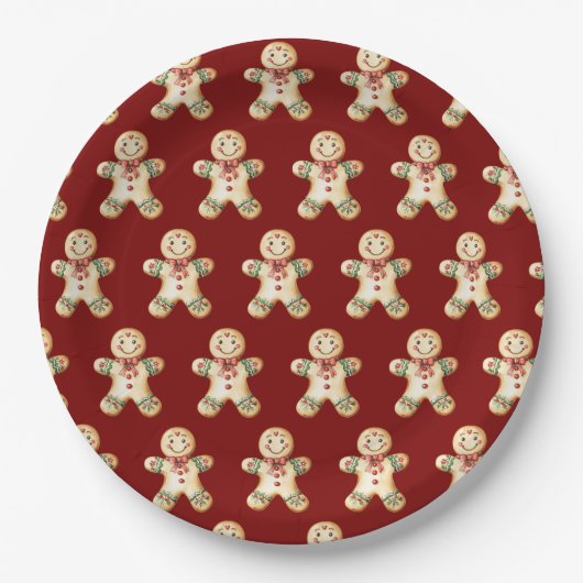 Cute Gingerbread Red Christmas Paper Plate Papieren Bordje (Voorkant)