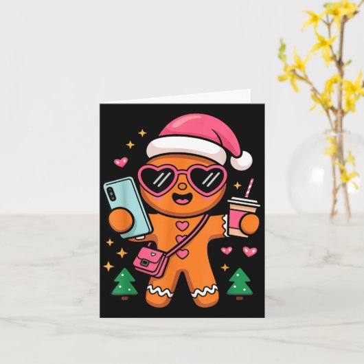 Cute Gingerbread Taking Selfie Christmas Pajama To Kaart (Gele Bloem)
