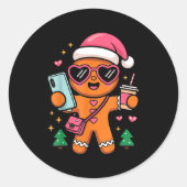 Cute Gingerbread Taking Selfie Christmas Pajama To Ronde Sticker (Voorkant)