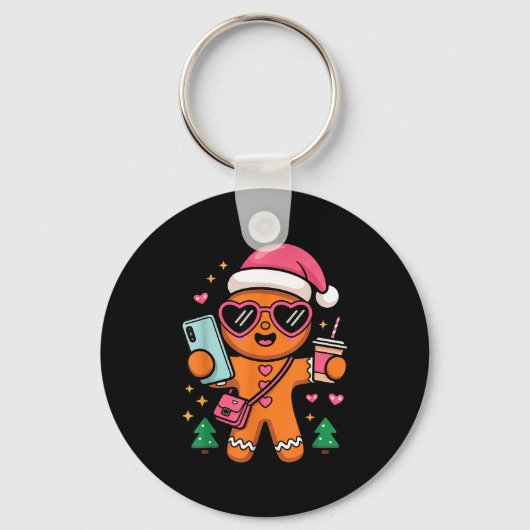 Cute Gingerbread Taking Selfie Christmas Pajama To Sleutelhanger (Voorkant)