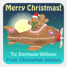 Cute GingerBrood Cartoon vliegtuig Vierkante Sticker