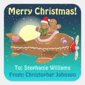 Cute GingerBrood Cartoon vliegtuig Vierkante Sticker (Voorkant)