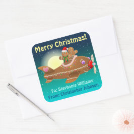 Cute GingerBrood Cartoon vliegtuig Vierkante Sticker