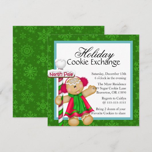 Cute Gingerbrood Cookie Exchange Holiday Invite Kaart (Voorkant / Achterkant)