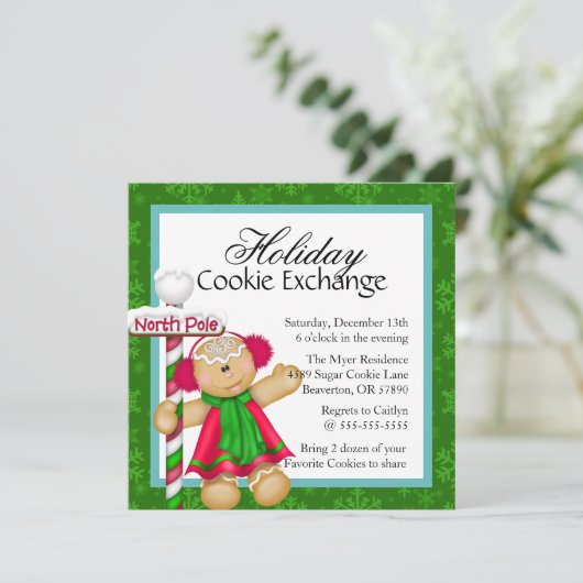 Cute Gingerbrood Cookie Exchange Holiday Invite Kaart (Staand voorkant)