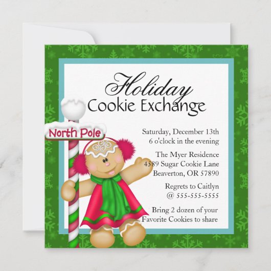 Cute Gingerbrood Cookie Exchange Holiday Invite Kaart (Voorkant)