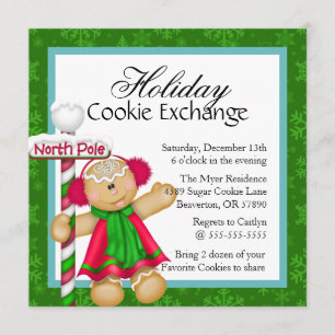 Cute Gingerbrood Cookie Exchange Holiday Invite Kaart