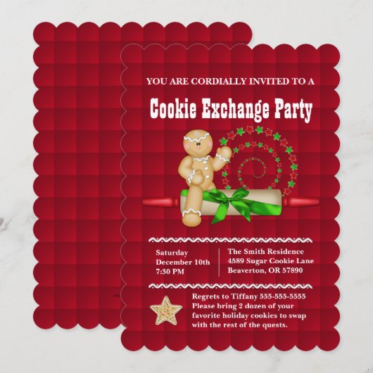 Cute Gingerbrood Cookie Exchange Holiday Invite Kaart (Voorkant / Achterkant)