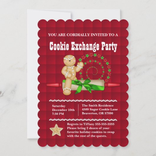 Cute Gingerbrood Cookie Exchange Holiday Invite Kaart (Voorkant)