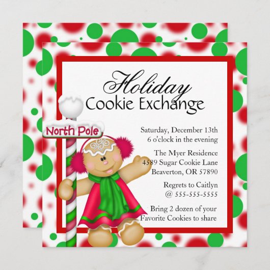 Cute Gingerbrood Cookie Exchange Holiday Invite Kaart (Voorkant / Achterkant)