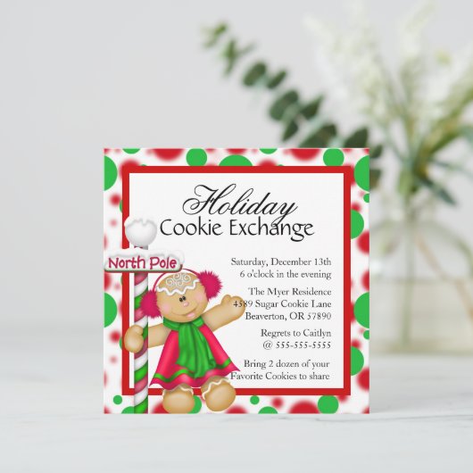 Cute Gingerbrood Cookie Exchange Holiday Invite Kaart (Staand voorkant)