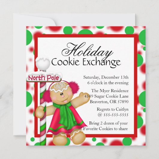 Cute Gingerbrood Cookie Exchange Holiday Invite Kaart (Voorkant)