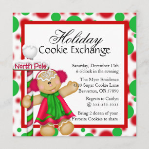 Cute Gingerbrood Cookie Exchange Holiday Invite Kaart