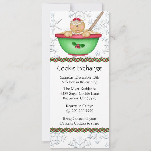 Cute Gingerbrood Cookie Exchange Holiday Invite Kaart (Voorkant)
