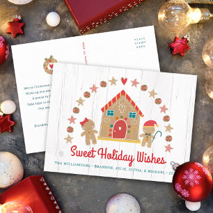 Cute Gingerbrood Cookie House Sweet Wishes Rustic Feestdagenkaart