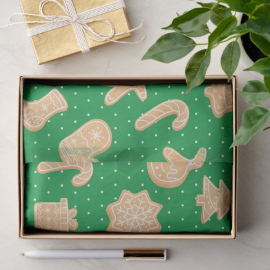 Cute Gingerbrood Cookies Green Kerstmis Pattern Tissuepapier (Geschenk)