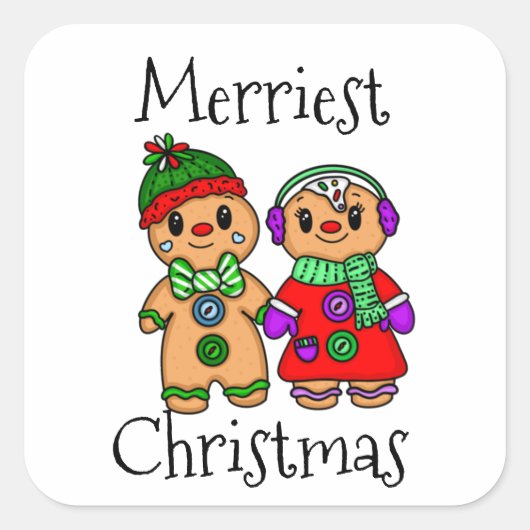 Cute Gingerbrood Couple Holding Hands Kerstmis Vierkante Sticker (Voorkant)