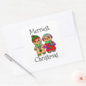 Cute Gingerbrood Couple Holding Hands Kerstmis Vierkante Sticker (Envelop)