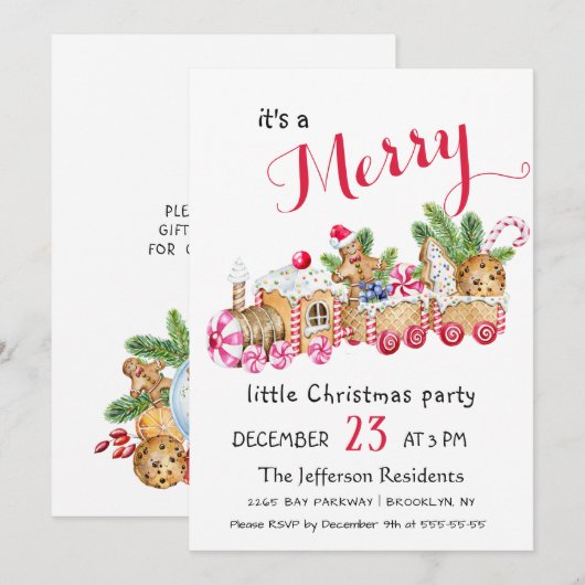 Cute Gingerbrood Express Little Kerstparty Kaart (Voorkant / Achterkant)