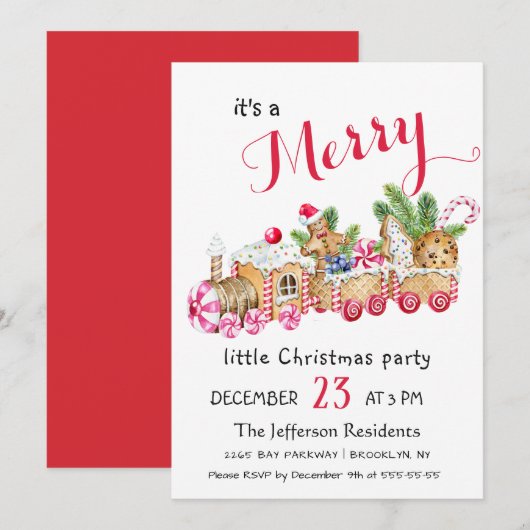 Cute Gingerbrood Express Little Kerstparty Kaart (Voorkant / Achterkant)