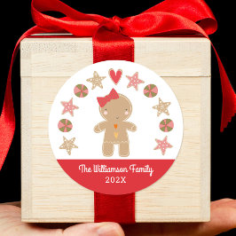 Cute Gingerbrood Girl Kerstfeestdag Cookie Red Ronde Sticker