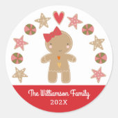Cute Gingerbrood Girl Kerstfeestdag Cookie Red Ronde Sticker (Voorkant)