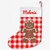Cute Gingerbrood Girl Red Gingham Monogram Kleine Kerstsok (Achterkant)