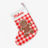 Cute Gingerbrood Girl Red Gingham Monogram Kleine Kerstsok (Achterkant (Hangend))