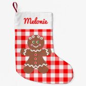Cute Gingerbrood Girl Red Gingham Monogram Kleine Kerstsok (Voorkant)